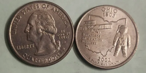 United_States_Quarter_Dollar_Ohio_State_1_Coin_(#_17/50)_Used_-_Pack_of_3