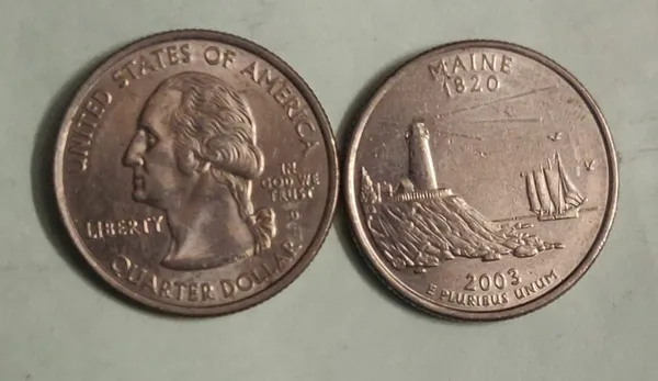 United_States_Quarter_Dollar_Maine_State_1_Coin_(#_23/50)_Used_-_Pack_of_3