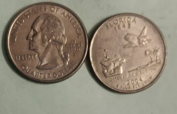 United_States_Quarter_Dollar_Florida_State_1_Coin_(#_27/50)_Used_-_Pack_of_3