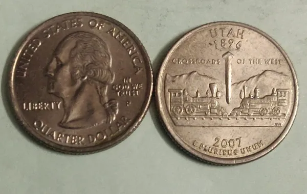 United_States_Quarter_Dollar_Utah_State_1_Coin_(#_45/50)_Used_-_Pack_of_3