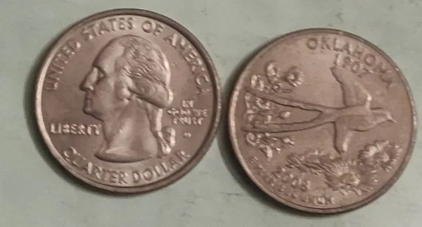 United_States_Quarter_Dollar_Oklahoma_State_1_Coin_(#_46/50)_Used_-_Pack_of_3