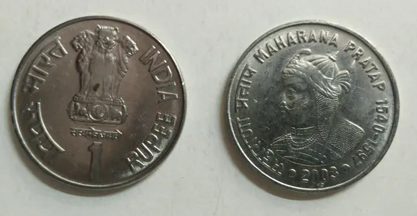 India_-_2003_-_1_Rupee_-_MAHARANA_PRATAP_1540_-_1597_Used_1_No_-_Pack_of_2