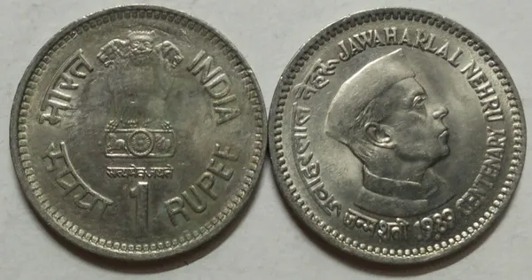 India_-_1989_-_1_Rupee_-_JAWAHARLAL_NEHRU_CENTENARY_Used_1_No_-_Pack_of_2