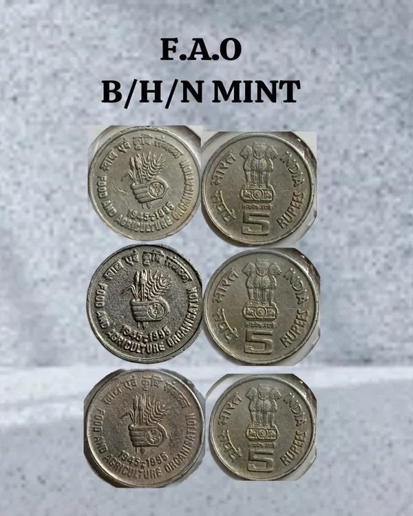 5_Rupees_-_Food_Agriculture_Org_(F_A_O)_Used_3_COINS_-B/H/N_Mint