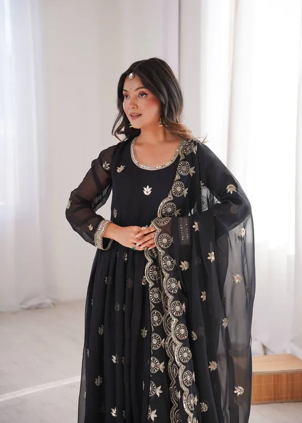 Black_Anarkali_Suit_Set_With_Golden_Embroidery_And_Dupatta_For_Women