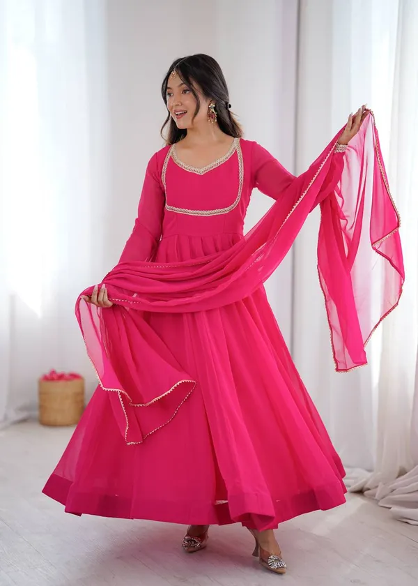 Rani_Pink_Georgette_Anarkali_Suit_Set_With_Dupatta_And_Gold_Trim_For_Women