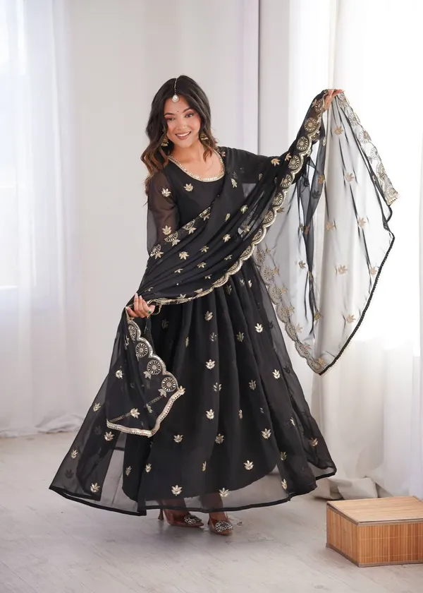 Black_Anarkali_Suit_Set_With_Golden_Embroidery_And_Dupatta_For_Women