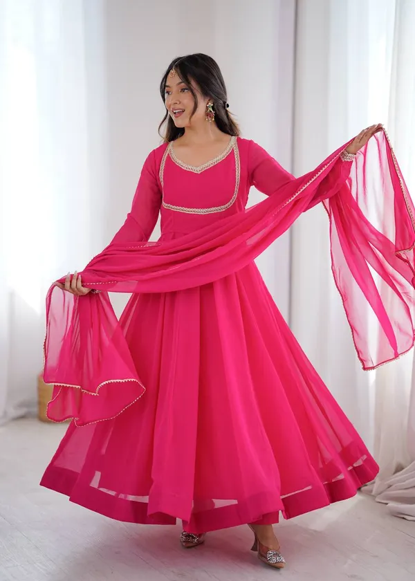 Rani_Pink_Georgette_Anarkali_Suit_Set_With_Dupatta_And_Gold_Trim_For_Women
