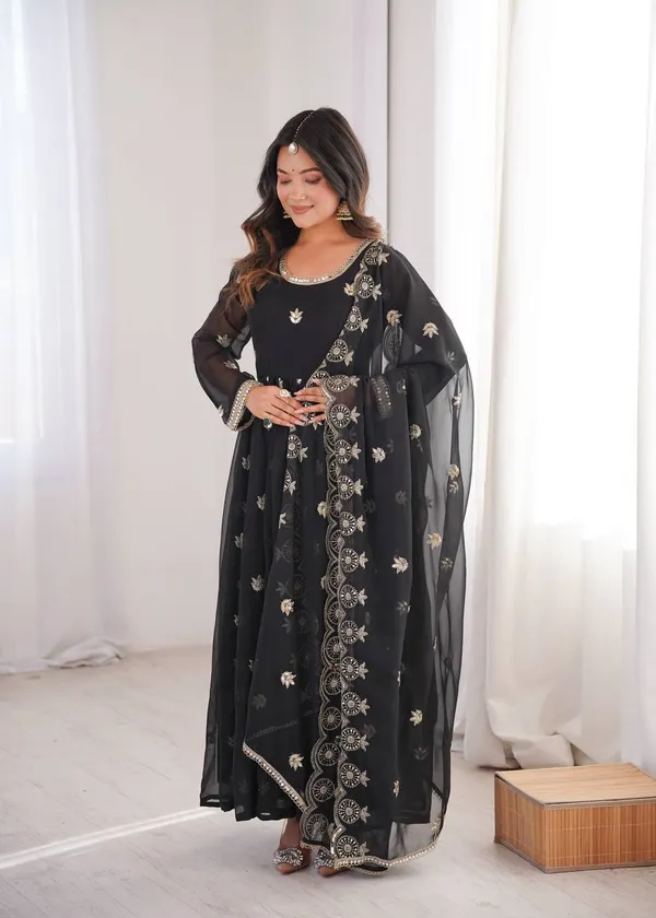 Black_Anarkali_Suit_Set_With_Golden_Embroidery_And_Dupatta_For_Women