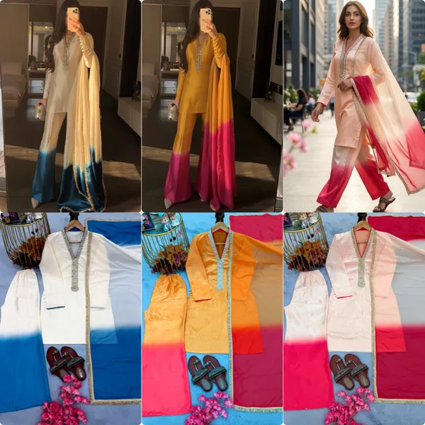 Blush_Pink_&_Coral_Ombre_Embroidered_Kurta_Palazzo_Set_with_Organza_Dupatta