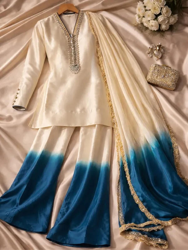 Designer_Roman_Glass_Embroidered_Kurta_Palazzo_Set_with_Organza_Dupatta
