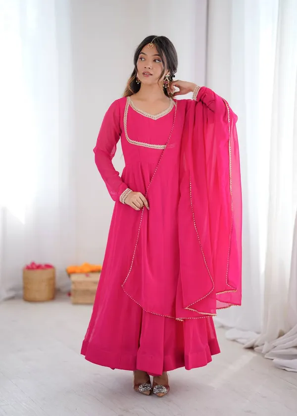 Rani_Pink_Georgette_Anarkali_Suit_Set_With_Dupatta_And_Gold_Trim_For_Women