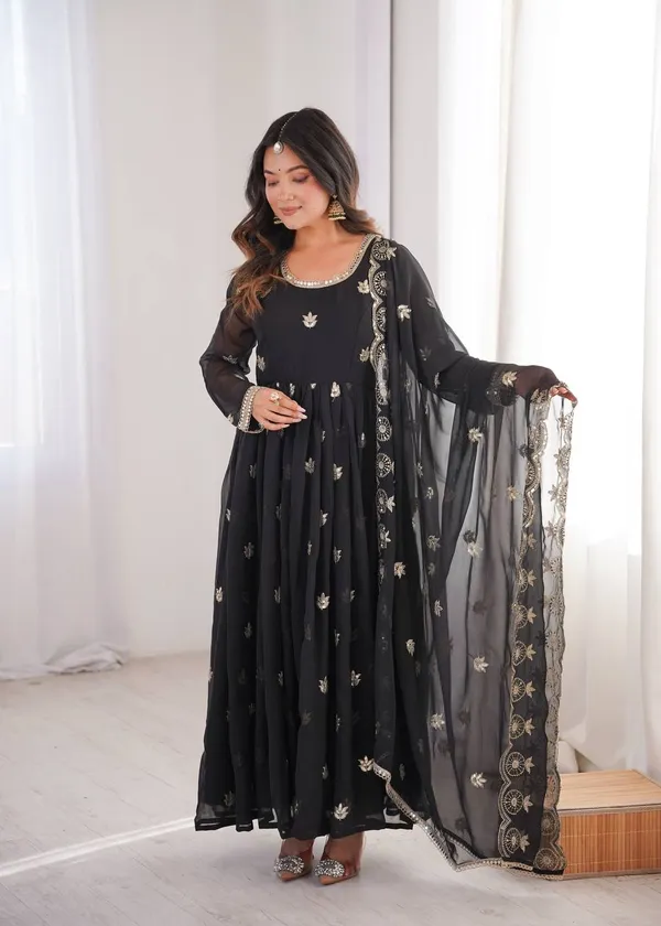 Black_Anarkali_Suit_Set_With_Golden_Embroidery_And_Dupatta_For_Women