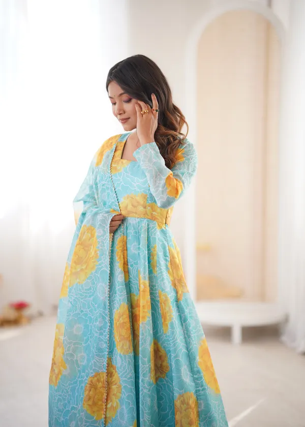 Sky_Blue_And_Yellow_Floral_Print_Anarkali_Kurta_Set_With_Dupatta_For_Women