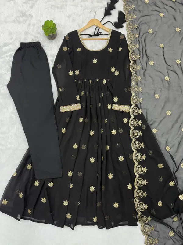 Black_Anarkali_Suit_Set_With_Golden_Embroidery_And_Dupatta_For_Women