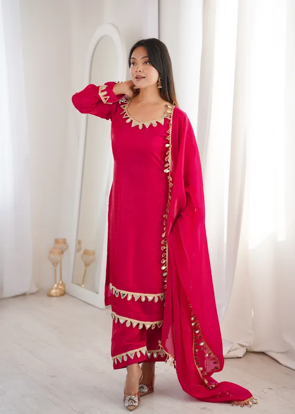 Pink_Ethnic_Suit_Set_With_Golden_Leaf_Border_Detailing_And_3_Piece_Kurta_And_Palazzo_Dupatta_For_Women