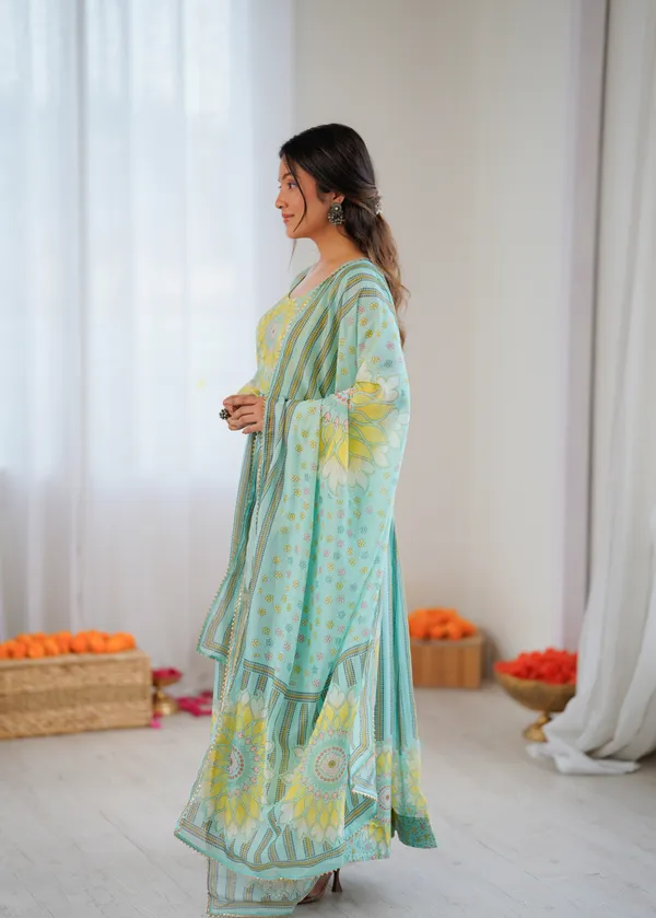 Mint_Green_And_Yellow_Printed_Anarkali_Suit_Set_With_Dupatta_For_Women
