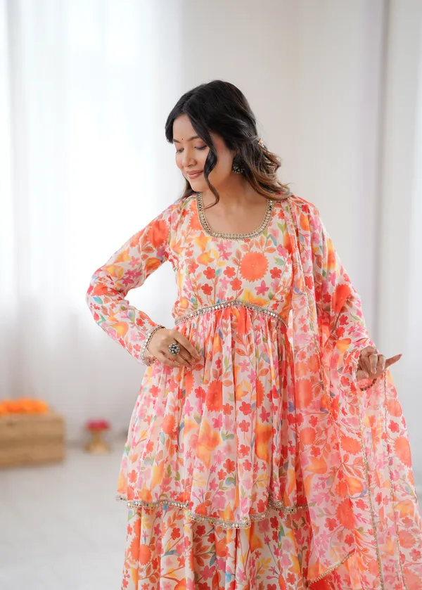 Multicolor_Floral_Print_Peplum_Top_And_Sharara_Set_With_Dupatta_For_Women