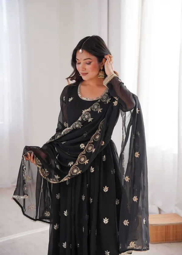 Black_Anarkali_Suit_Set_With_Golden_Embroidery_And_Dupatta_For_Women