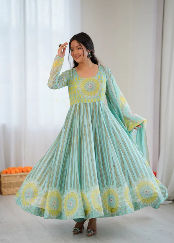 Mint_Green_And_Yellow_Printed_Anarkali_Suit_Set_With_Dupatta_For_Women