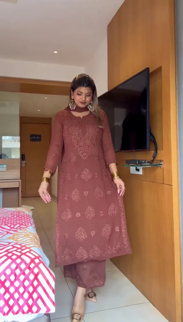 Brown_Embroidered_Georgette_Salwar_Suit_Set_For_Women