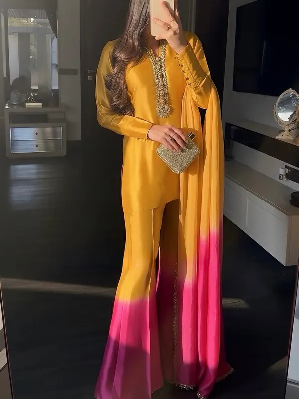 Mustard_&_Pink_Ombre_Embroidered_Kurta_Palazzo_Set_with_Organza_Dupatta