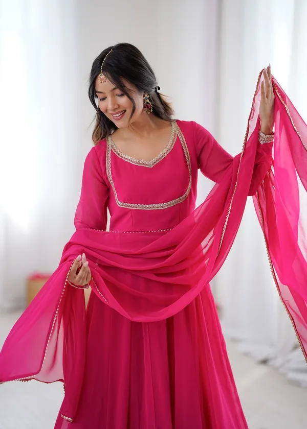 Rani_Pink_Georgette_Anarkali_Suit_Set_With_Dupatta_And_Gold_Trim_For_Women