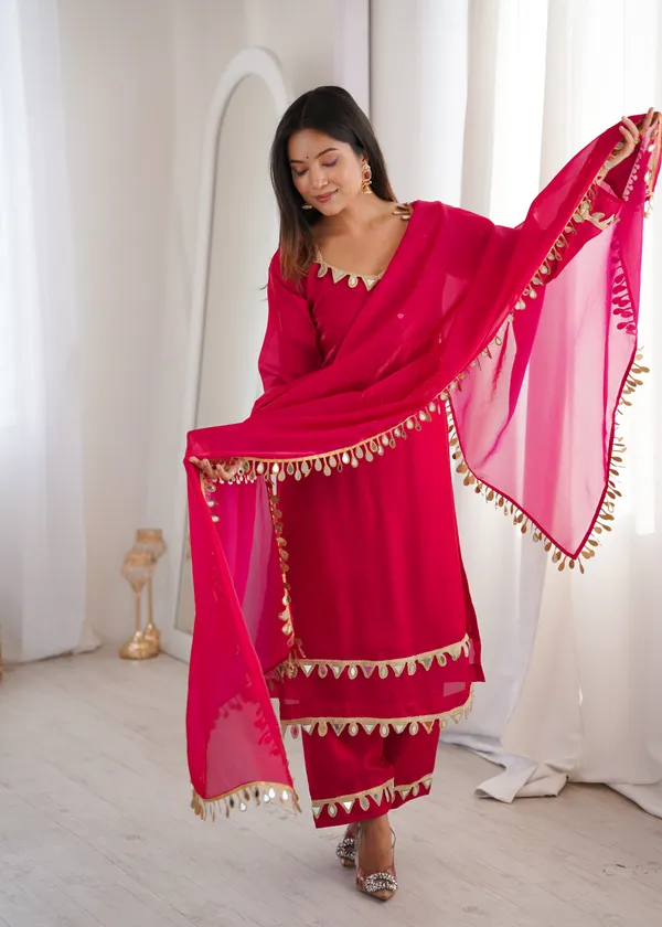 Pink_Ethnic_Suit_Set_With_Golden_Leaf_Border_Detailing_And_3_Piece_Kurta_And_Palazzo_Dupatta_For_Women