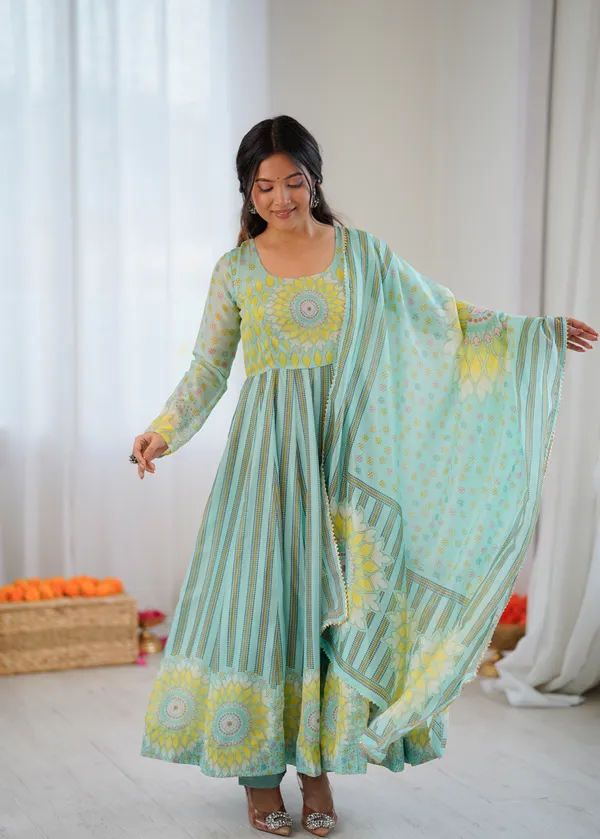 Mint_Green_And_Yellow_Printed_Anarkali_Suit_Set_With_Dupatta_For_Women