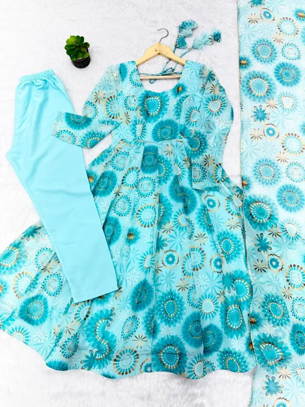 Sky_Blue_Floral_Print_Anarkali_Kurta_Set_With_Dupatta_For_Women