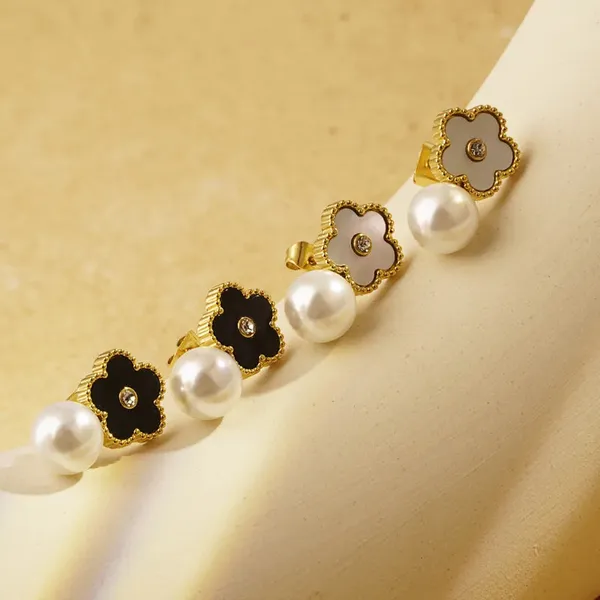 Gold_Black_Flower_Drop_Stud_Earrings_For_Women