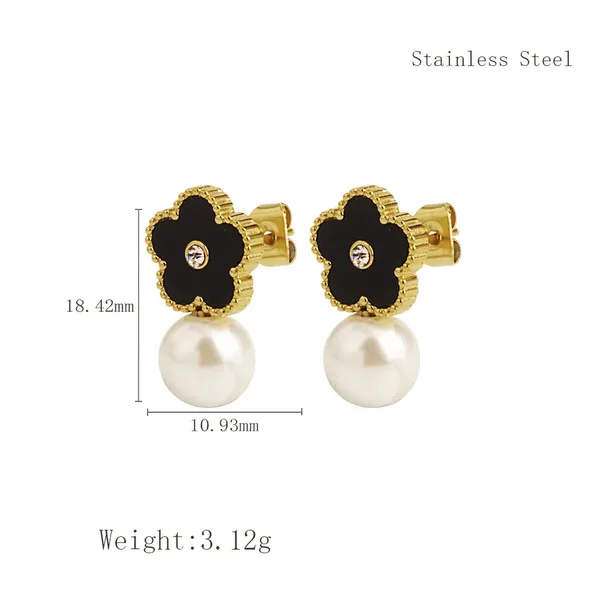 Gold_Black_Flower_Drop_Stud_Earrings_For_Women