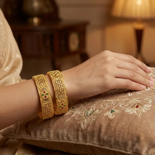 Traditional_Gold_Plated_with_Intricate_Filigree_Work_Bangle_Set__For_Women