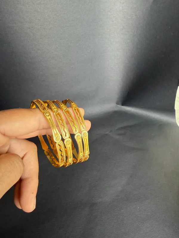 Gold_Plated_Textured_Bangle_Set__For_Women