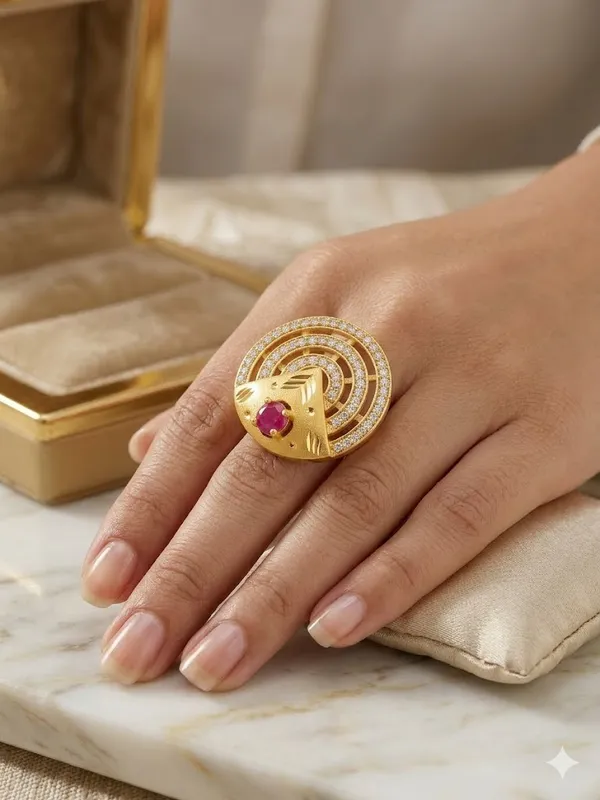 Golden_Circular_with_Pink_Stone_Ring_For_Women