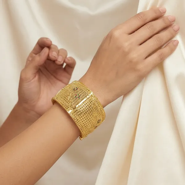 Traditional_Gold_Plated_Mesh_with_Peacock_Design_Bangle__For_Women