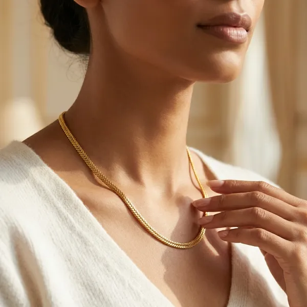 Gold_Toned_Herringbone_with_Lobster_Clasp_Chain_Necklace__For_Women