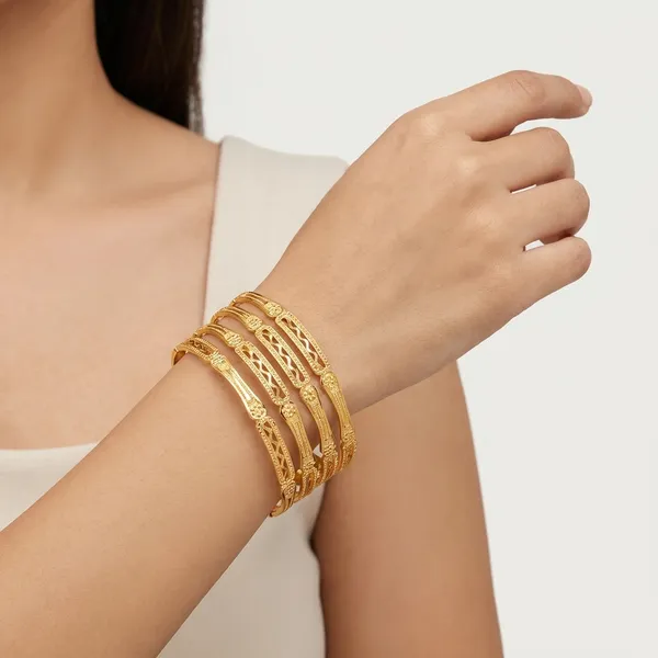 Gold_Plated_Textured_Bangle_Set__For_Women