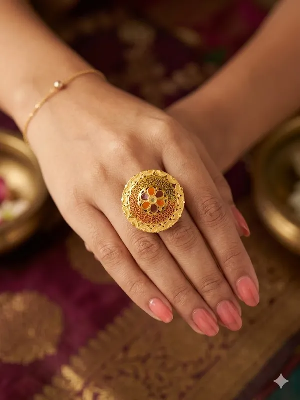 Floral_Meenakari_Ethnic_Design_Traditional__Gold_Toned_Adjustable_Ring__For_Women