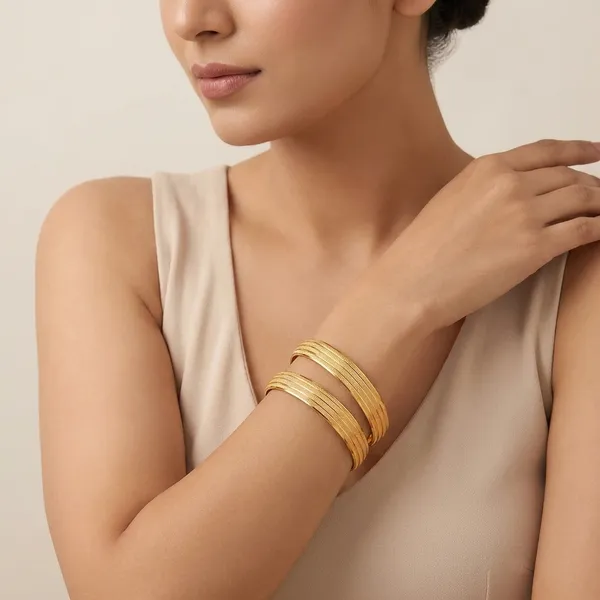 Gold_Plated_Textured_Bangle_Set_For_Women