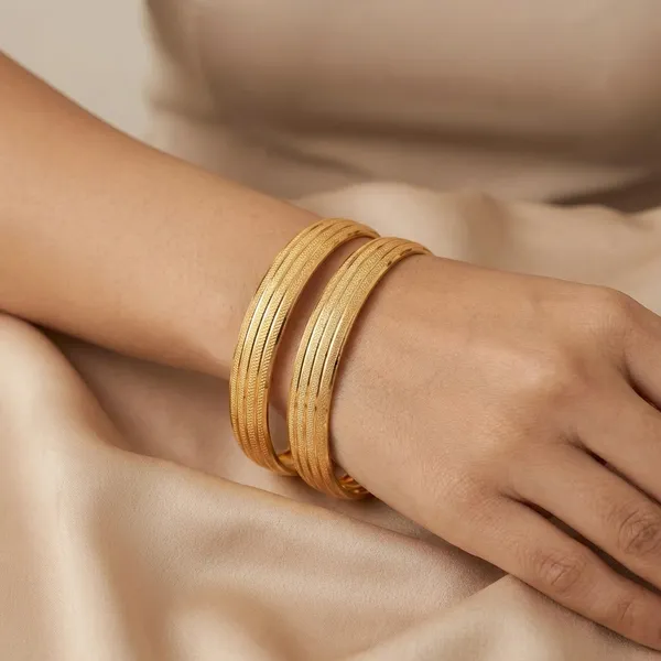 Gold_Plated_Textured_Bangle_Set_For_Women
