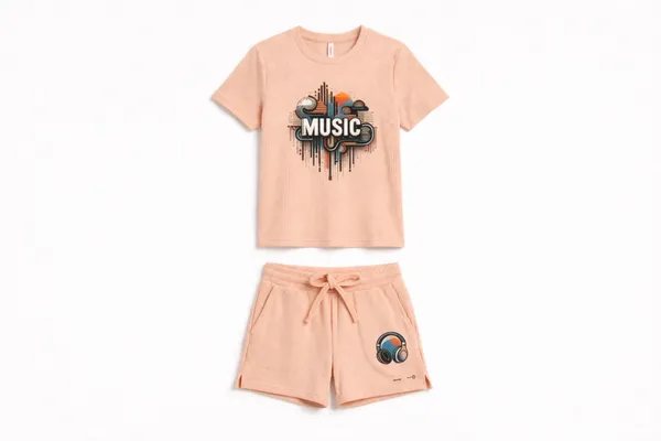 Girls_Peach_Music_Print_T-Shirt_And_Shorts_Co-Ord_Set