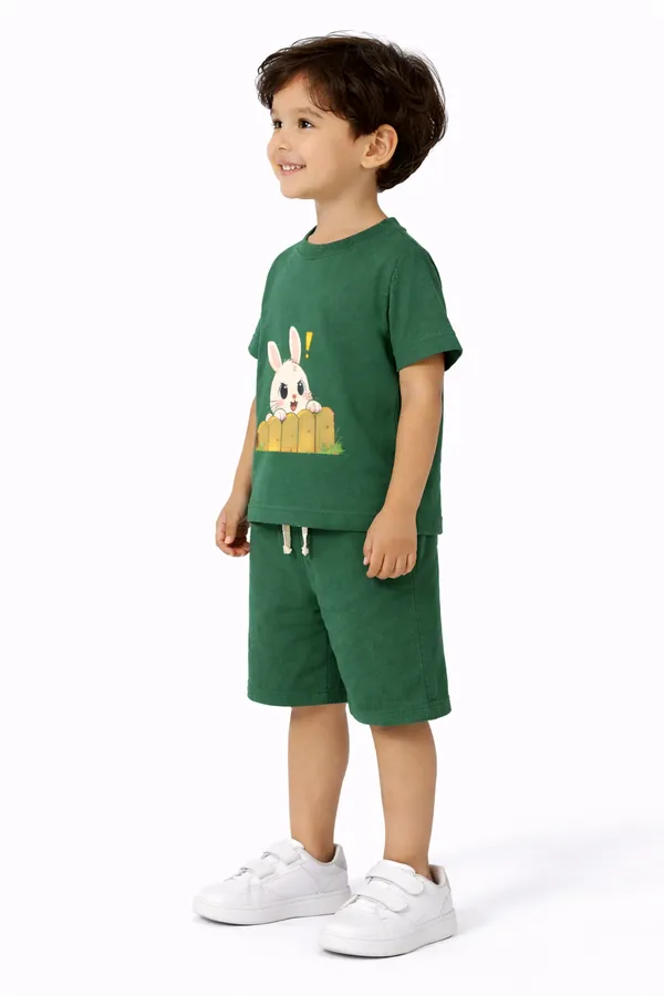 Green_Bunny_Print_Kids_Cotton_T-Shirt_And_Shorts_Set