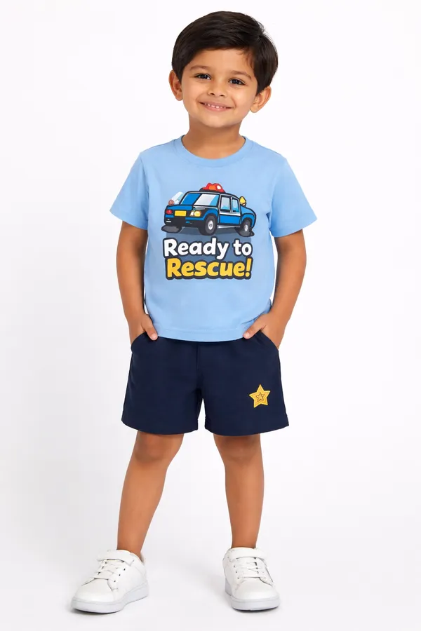 Boys_Ready_To_Rescue_Police_Car_Print_T-Shirt_And_Shorts_Set_-_Blue_&_Navy