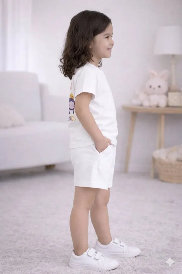 Kids_White_Cotton_T-Shirt_And_Shorts_Set_With_Colorful_Friends_Print