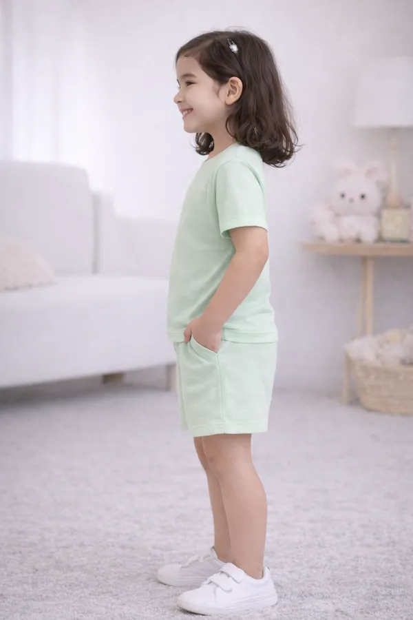 Mint_Green_Friends_Print_T-Shirt_&_Shorts_Set_For_Kids