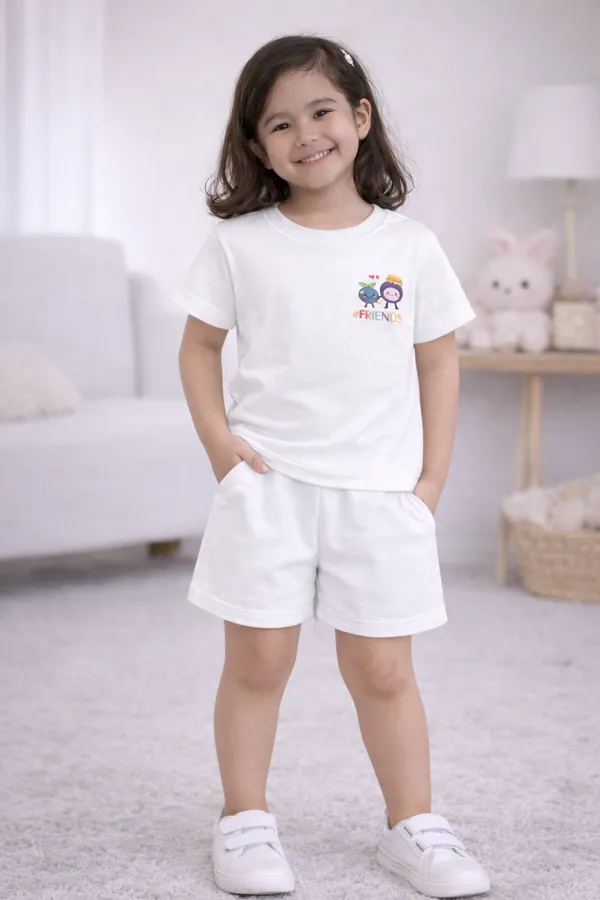 Kids_White_Cotton_T-Shirt_And_Shorts_Set_With_Colorful_Friends_Print