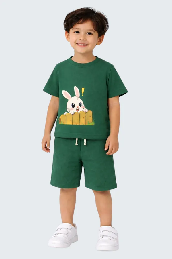 Green_Bunny_Print_Kids_Cotton_T-Shirt_And_Shorts_Set