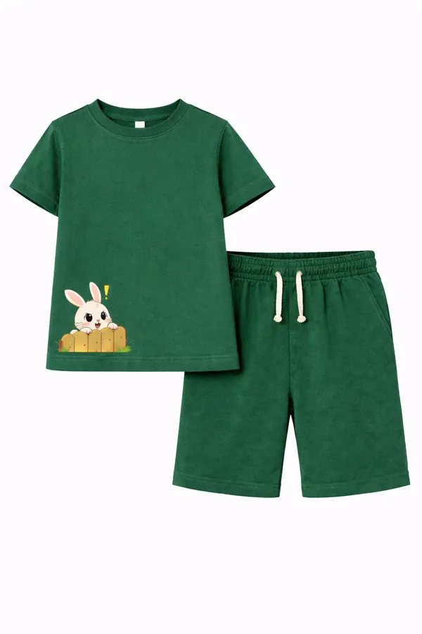 Green_Bunny_Print_Kids_Cotton_T-Shirt_And_Shorts_Set