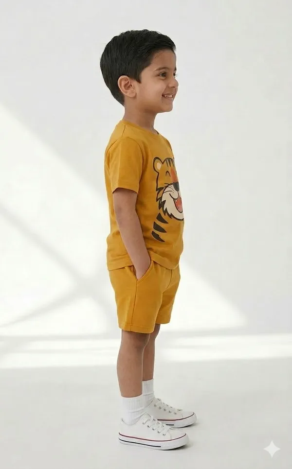 Boys_Yellow_Tiger_Print_T-Shirt_And_Shorts_Set